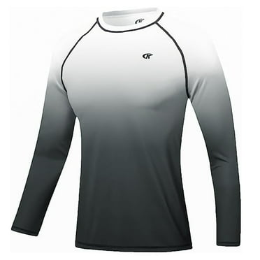 Xidunhg Rash Guard Long Sleeve Swim Shirt for Men UPF 50  Sun Protection, Quick Dry, Moisture Wicking, Light Weight, Long Sleeves Shirt for Outdoor Sports White Gradient Darkgrey S