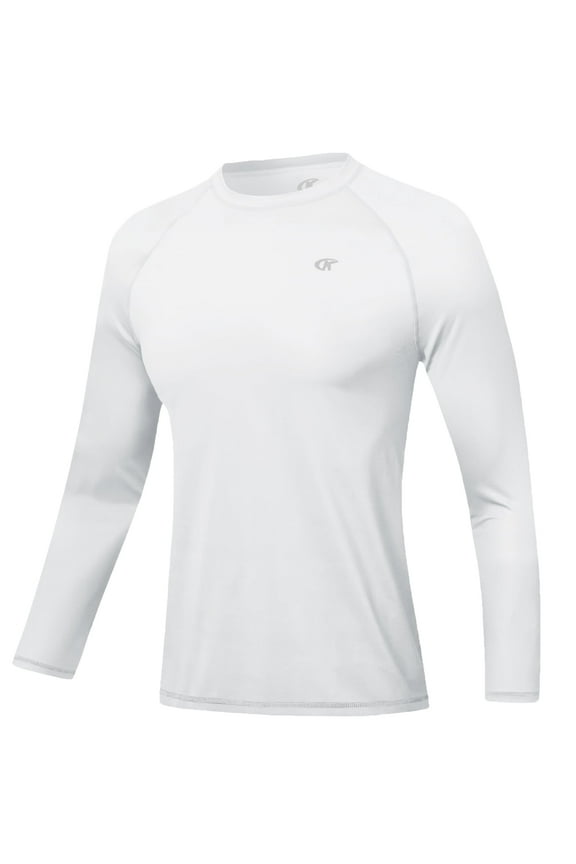 Men's Rash Guard Long Sleeve Shirt UPF 50 Sun Protection Quick Dry Moisture Wicking Lightweight for Swimming Surfing Outdoor White L