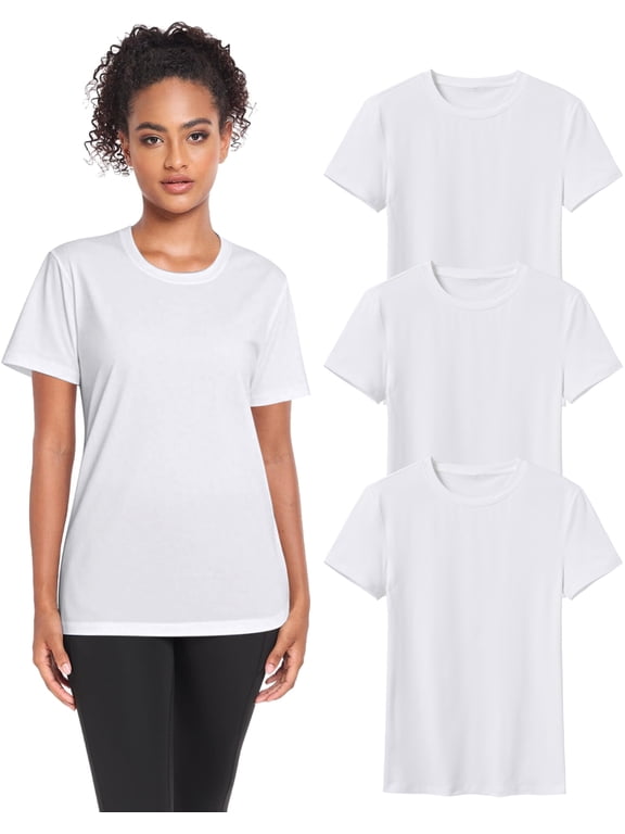 Women's Plus Size T-Shirts 3-Pack | Black/White Crew Neck Tees | Soft Stretch Cotton Basic Tops All-Season Bundle
