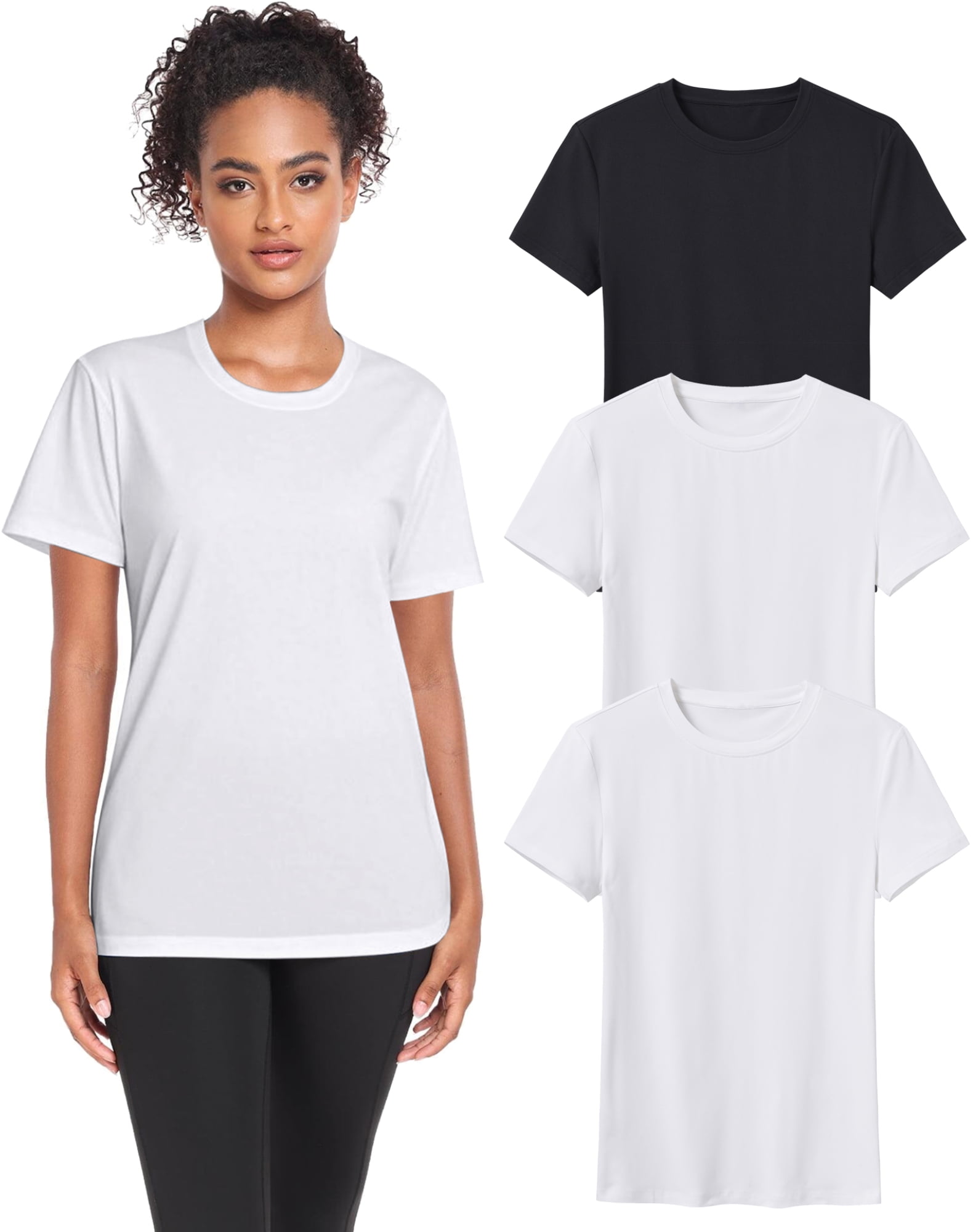 Xidunhg Women's Plus Size T-Shirts 3-Pack | Black/White Crew Neck Tees | Soft Stretch Cotton Basic Tops All-Season Bundle