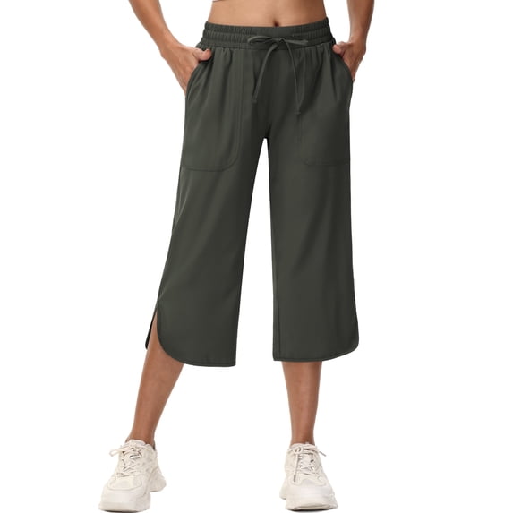Xidunhg Women's Capri Pants Wide Leg Plus Size Lightweight Quick Dry Casual Summer Sweatpants Hiking Walking Armygreen XL