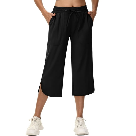 Xidunhg Women's Capri Pants Wide Leg Plus Size Lightweight Quick Dry Casual Summer Sweatpants Hiking Walking Black L