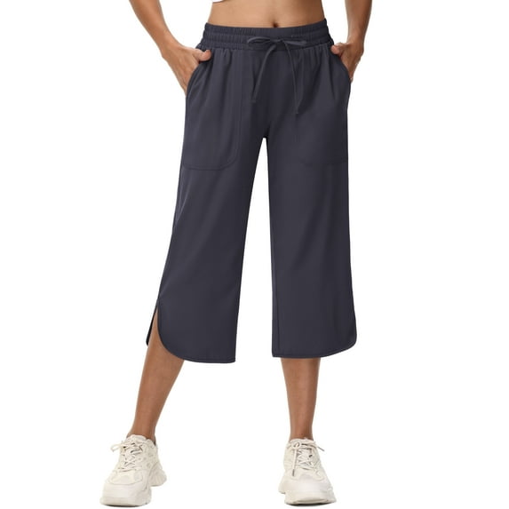 Xidunhg Women's Capri Pants Wide Leg Plus Size Lightweight Quick Dry Casual Summer Sweatpants Hiking Walking Darkgrey 2XL