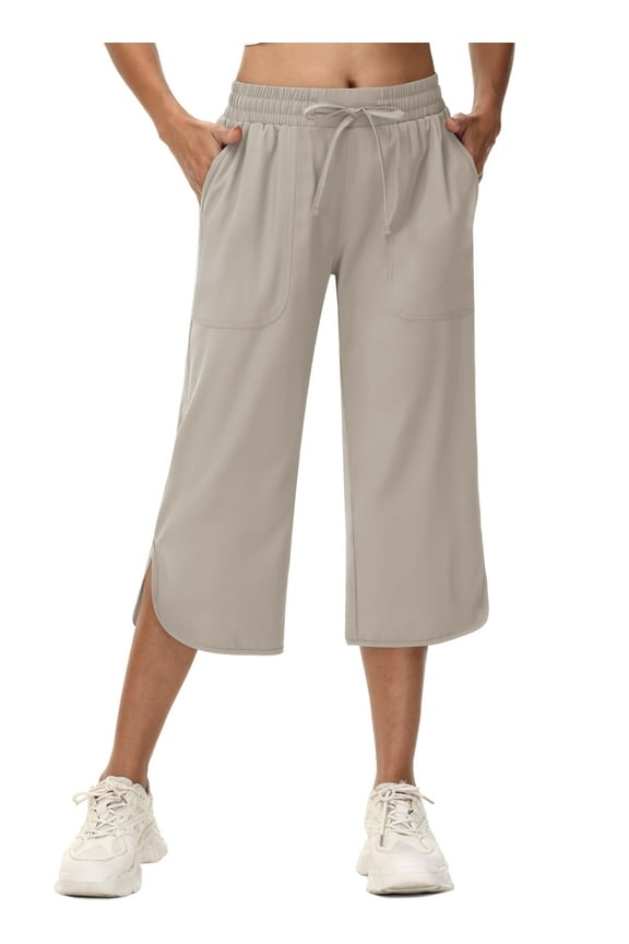 Women's Capri Pants Wide Leg Plus Size Lightweight Quick Dry Casual Summer Sweatpants Hiking Walking Khaki 2XL