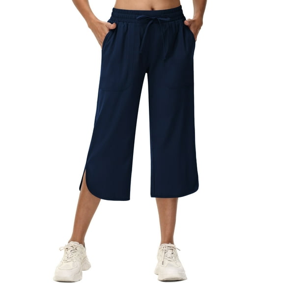 Xidunhg Women's Capri Pants Wide Leg Plus Size Lightweight Quick Dry Casual Summer Sweatpants Hiking Walking Navy L