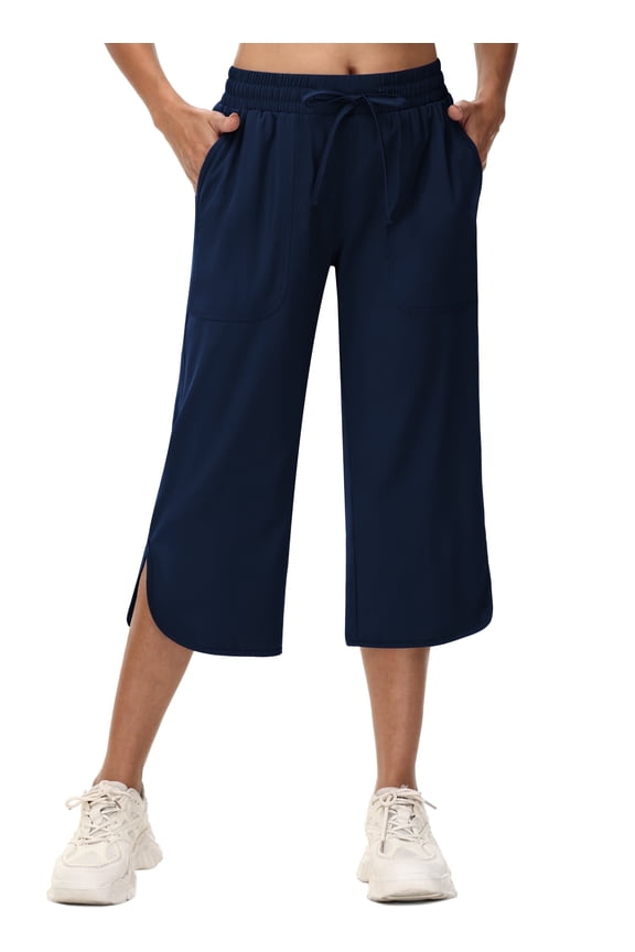 Women's Capri Pants Wide Leg Plus Size Lightweight Quick Dry Casual Summer Sweatpants Hiking Walking Navy XL