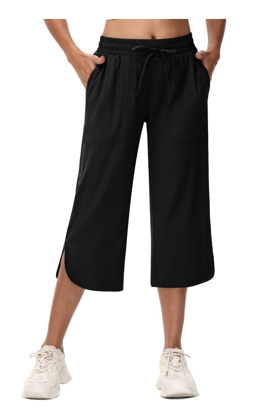 Women's Capri Pants Wide Leg Plus Size Lightweight Quick Dry Casual Summer Sweatpants Hiking Walking Black 3XL