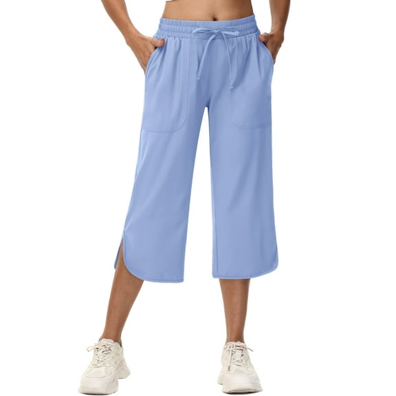 Xidunhg Women's Capri Pants Wide Leg Plus Size Lightweight Quick Dry Casual Summer Sweatpants Hiking Walking Blue L