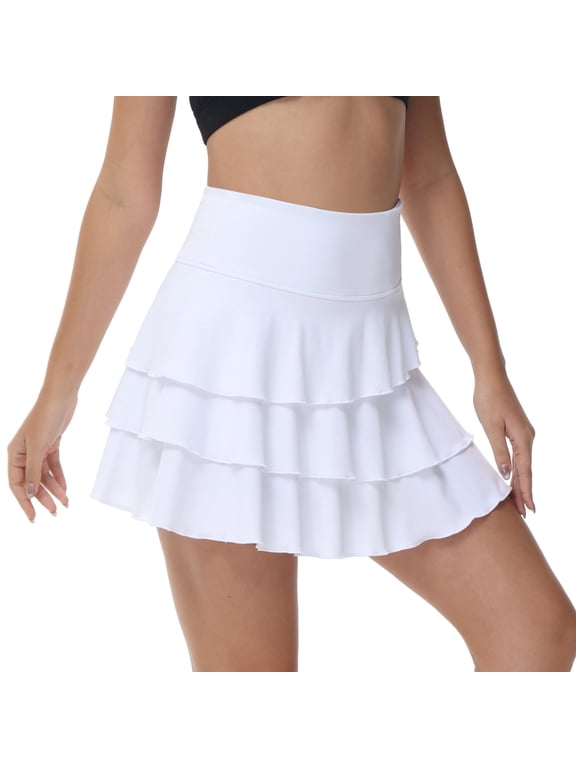 Women's Pleated Tennis Skirts Athletic Golf Skorts Skirts for Women Layered Skirts Workout Running White XS