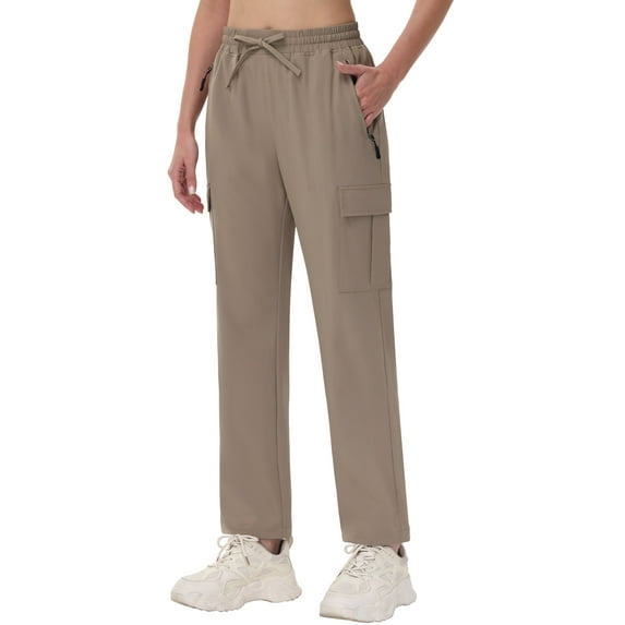 Xidunhg Women's Hiking Pants Lightweight Quick Dry Cargo Pants Casual Work Travel Safari Clothes Khaki L