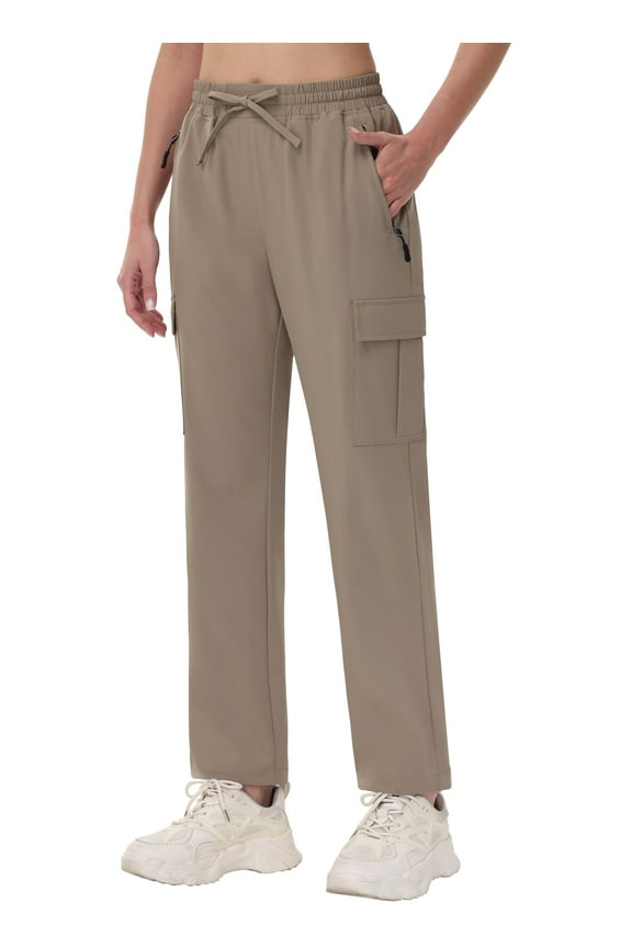 Women's Hiking Pants Lightweight Quick Dry Cargo Pants Casual Work Travel Safari Clothes Khaki L
