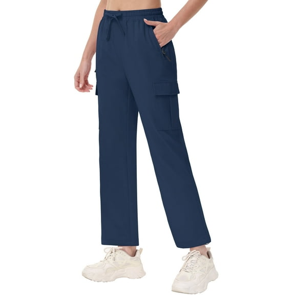 Xidunhg Women's Hiking Pants Lightweight Quick Dry Cargo Pants Casual Work Travel Safari Clothes Navy L