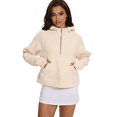 thumbnail image 1 of Xidunhg Women's Hoodies Half Zip Long Sleeve Fleece Lined Crop Pullover Sweatshirts with Pockets Thumb Hole Apricot L, 1 of 10
