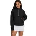 thumbnail image 1 of Xidunhg Women's Hoodies Half Zip Long Sleeve Fleece Lined Crop Pullover Sweatshirts with Pockets Thumb Hole Black S, 1 of 10