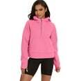 thumbnail image 1 of Xidunhg Women's Hoodies Half Zip Long Sleeve Fleece Lined Crop Pullover Sweatshirts with Pockets Thumb Hole Pink 2XL, 1 of 10