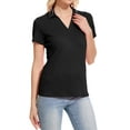 thumbnail image 1 of Xidunhg Women's Short Sleeve Solid Lapel V Neck Soft Pullover Tops Lightweight Knit Polo Shirt Black S, 1 of 8