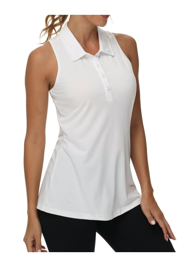 Women's Sleeveless Tank Top Golf Polo Shirts Summer Sports Athletic Fashionable Workwear-Quick Dry White L