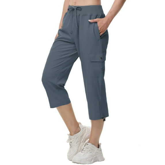Xidunhg Womens Capris with Pockets Loose Fit Casual Outdoor Pants Lightweight Ladies Baggy Cargo Pants for Hiking Grey M