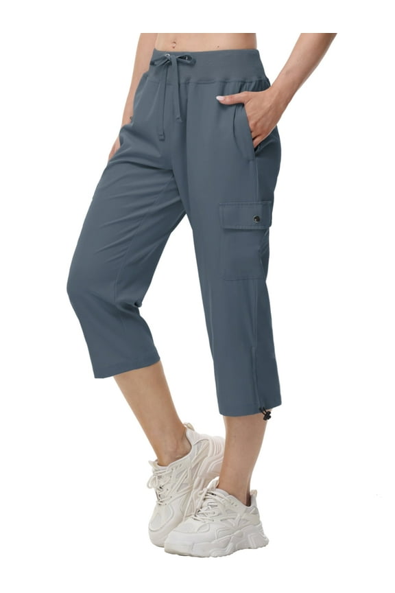 Womens Capris with Pockets Loose Fit Casual Outdoor Pants Lightweight Ladies Baggy Cargo Pants for Hiking Grey M