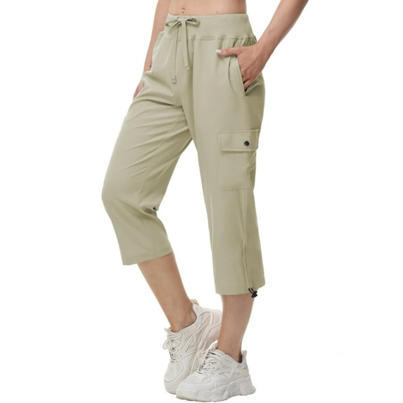 Xidunhg Womens Capris with Pockets Loose Fit Casual Outdoor Pants Lightweight Ladies Baggy Cargo Pants for Hiking Light Khaki S