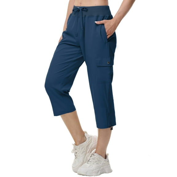 Xidunhg Womens Capris with Pockets Loose Fit Casual Outdoor Pants Lightweight Ladies Baggy Cargo Pants for Hiking Navy S