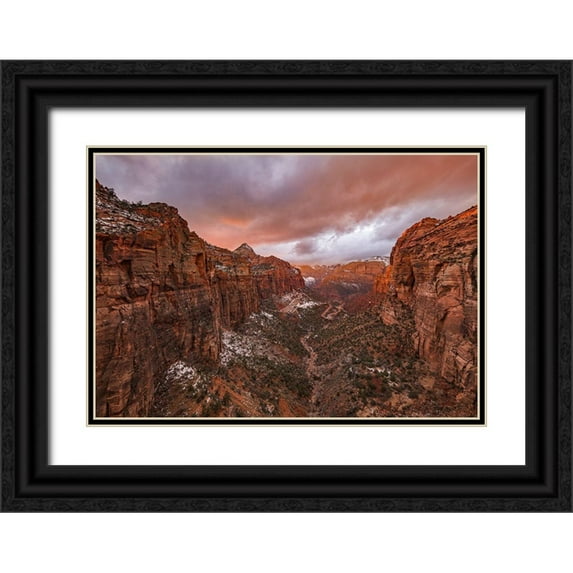 Xie, April 24x18 Black Ornate Wood Framed with Double Matting Museum Art Print Titled - Zion Np -- Overlook Sunset