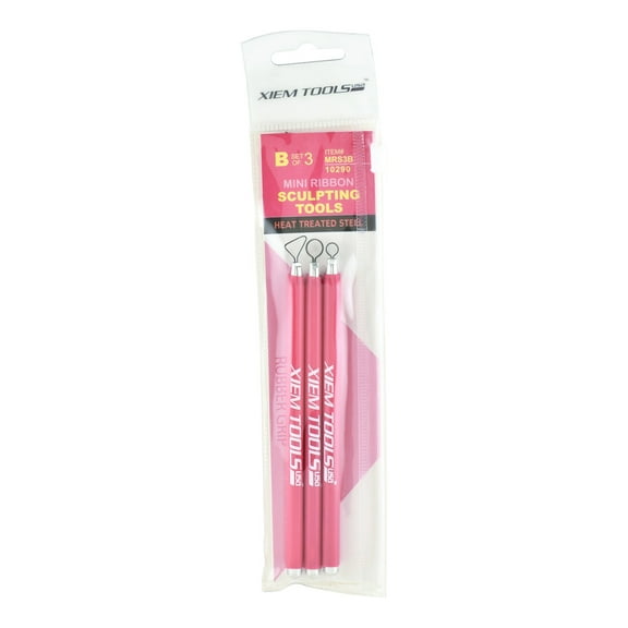 Xiem Tools USA Mini Ribbon Sculpting Tools, Heat Treated Steel, Set B Includes 3 Tools with Pink Handles (MRS3B-10290)