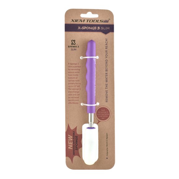 Xiem Tools USA X-Sponge 3, Slim Telescoping Sponge Stick, Extends to 23 inches long to remove excess water from tall or narrow pottery (XS3SLIM-10328)