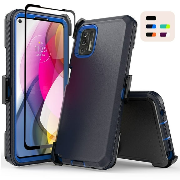 Xihaiying Moto G Stylus 2021 Case with Belt Clip + Screen Protector Armor Protector Cover for Motorola G Stylus 2021 Phone (Dark blue+Blue)
