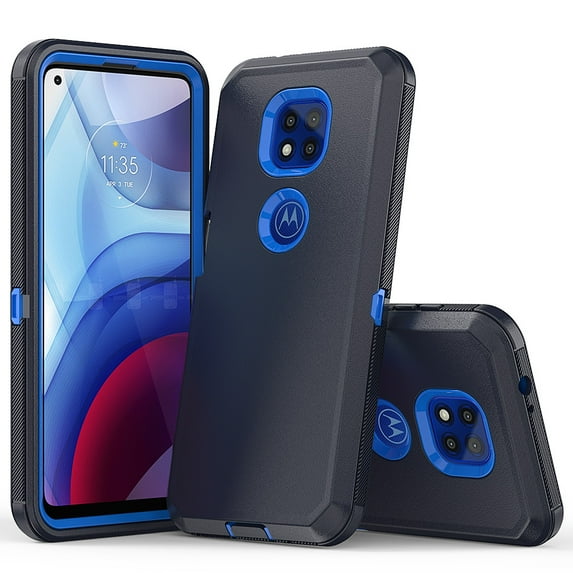 Xihaiying Motorola Moto G Power 2021 Case Heavy Duty Shockproof Tough Hybrid Dual Layer Rubber Drop Protection Matte Phone Cover (Dark blue+Blue)