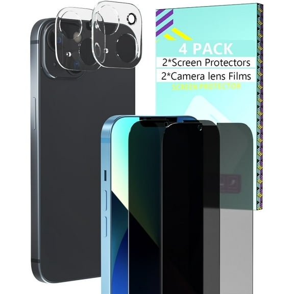 Xihaiying iPhone 13 Mini 13 Pro Max Privacy Screen Protector + Camera Lens Protector, Anti Spy Case Friendly Tempered Glass 9H Black