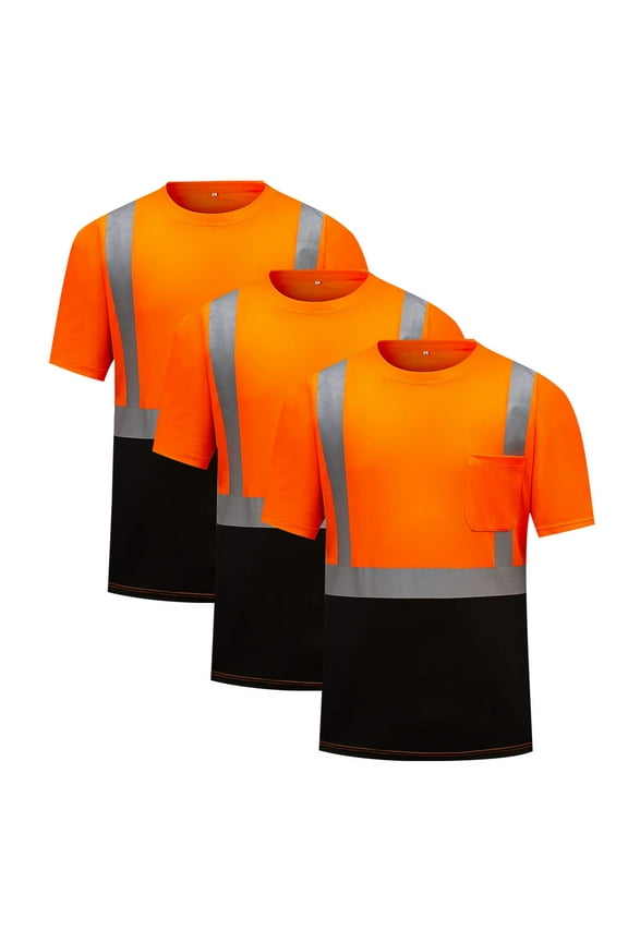 3PC Tshirts Shirts for Men Comfortable T-Shirt Crew Neck Short Sleeve Athletic Active Tops Mens Dress Shirts with Reflective Strip Sanitation Work Clothes Match Color Zipper Hoodie