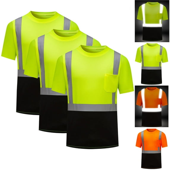 Xihbxyly 3PC Tshirts Shirts for Men Comfortable T-Shirt Crew Neck Short Sleeve Athletic Active Tops Mens Dress Shirts with Reflective Strip Sanitation Work Clothes Match Color Zipper Hoodie