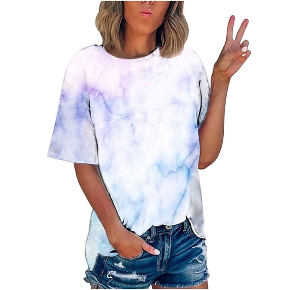 Xihbxyly Blouses for Women Business Casual, Women's Fashion Casual Loose Tops Print Crew Neck Short Sleeve Blouse Top Casual Tunic Blouse for Leggings Summer Fashion Shirt