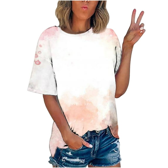 Xihbxyly Blouses for Women Business Casual, Women's Fashion Casual Loose Tops Print Crew Neck Short Sleeve Blouse Top Casual Tunic Blouse for Leggings Summer Fashion Shirt