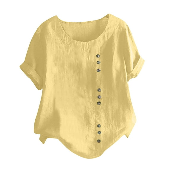 Xihbxyly Blouses for Women Business Casual, Women's Fashion Crewneck Short Sleeve Shirt Casual Loose Shirt Tops Summer Solid Color Comfortable Female Blouses Tops