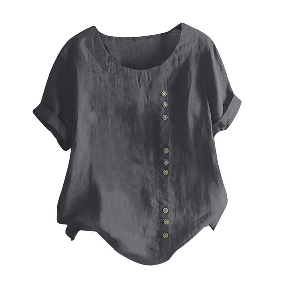 Xihbxyly Blouses for Women Business Casual, Women's Fashion Crewneck Short Sleeve Shirt Casual Loose Shirt Tops Summer Solid Color Comfortable Female Blouses Tops