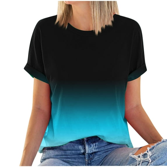 Xihbxyly Blouses for Women, Women Crew Neck Short Sleeve Blouse Casual T-Shirt Top Print Blouse Comfortable Casual Tops Pullover Blouse T-Shirt