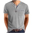 thumbnail image 1 of Xihbxyly Casual Tops for Men Big & Tall Button Crew Neck Short Sleeve Quick Dry T Shirt Tops Casual Stylish Solid Slim Fit Tops Casual Stylish Trendy for Traveling, 1 of 7
