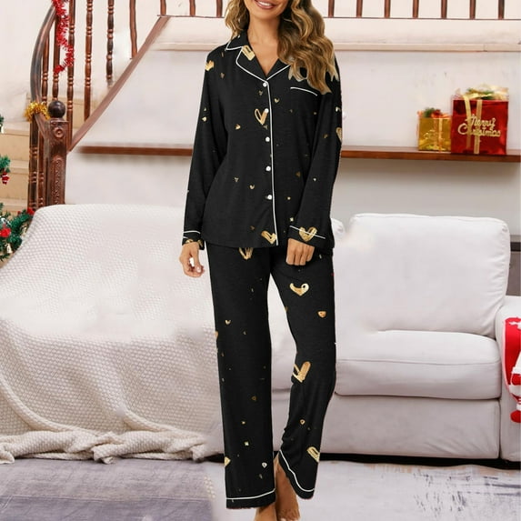 Xihbxyly Christmas Pajamas for Women, Women's Christmas Printed Pajama Set for Daily Home Wear Two-Piece Pajama Set with Pocket