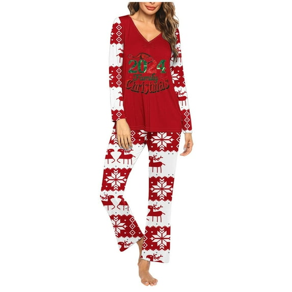Xihbxyly Christmas Pajamas for Women, Women's Christmas Printed Pajama Set for Daily Home Wear Two-Piece Pajama Set with Pocket