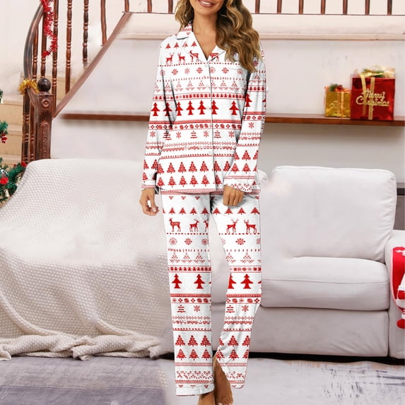 Xihbxyly Christmas Pajamas for Women, Women's Christmas Printed Pajama Set for Daily Home Wear Two-Piece Pajama Set with Pocket