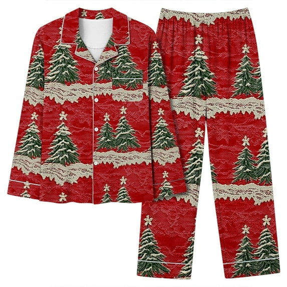 Xihbxyly Christmas Pajamas for Women, Women's Christmas Printed Pajama Set for Daily Home Wear Two-Piece Pajama Set with Pocket