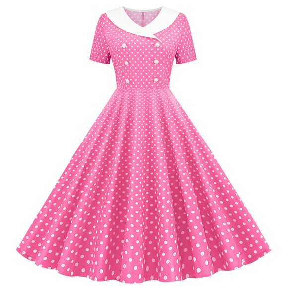 Xihbxyly 1950s Vintage Shirt Dress for Women Short Sleeve V Neck Collar Dress Style Cocktail Dresses Casual Dress