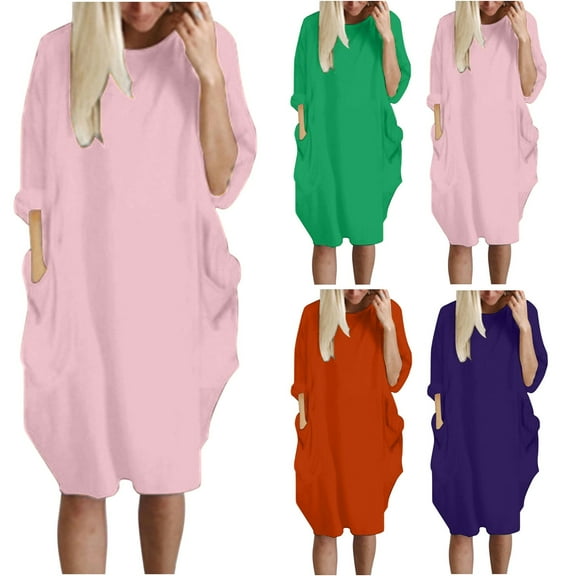 Xihbxyly Maxi Dresses for Women 2025 Wedding Guest, Women's Plus Size Casual Dresses Long Sleeve Maxi Dress with Pockets # Pink M
