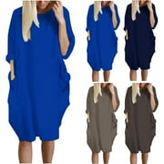 Xihbxyly Clearance Dress Maxi Dresses for Women 2024 Wedding Guest, Women's Plus Size Casual Dresses Long Sleeve Maxi Dress with Pockets