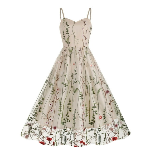 Xihbxyly Sleeveless 50s Retro Vintage Dress for Women Waist Square Neck Homecoming Tea Party Midi Dresses Retro Dresses