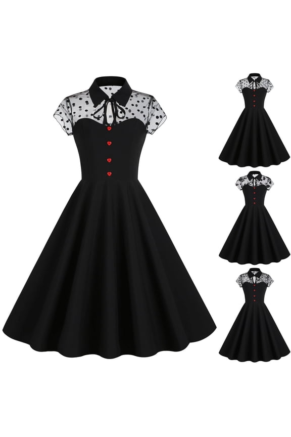 Women Mesh Floral Embroidery Vintage Cocktail Dress 50s Goth Flared a Line Casual Wedding Prom Evening Dress