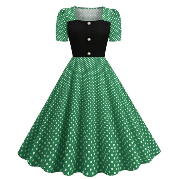 Xihbxyly Women Short Sleeve Square Neck 1950s Retro Vintage Cocktail Party Dress Casual A-Line Work Dress Rom Party Vintage Dresses