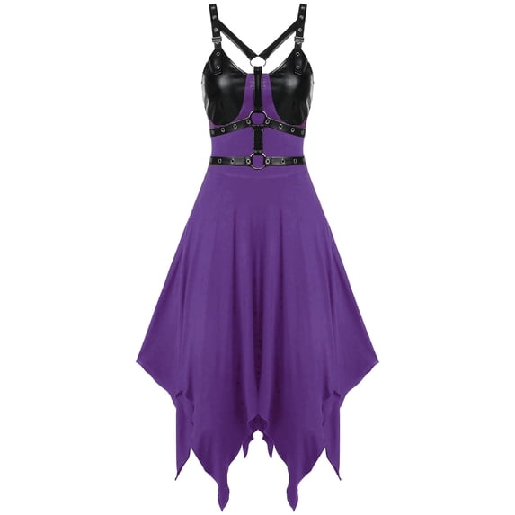 Xihbxyly Retro Dress for Women, Women's Gothic Punk Dress Sleeveless Cold Shoulder Steampunk Style Dresses Womens Strap Mid Length Gowns